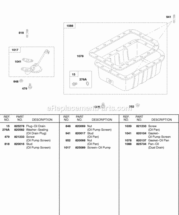 Oil Pan Oil Screen Diagram and Parts List for 584447-0205-E2  Briggs and Stratton Engine